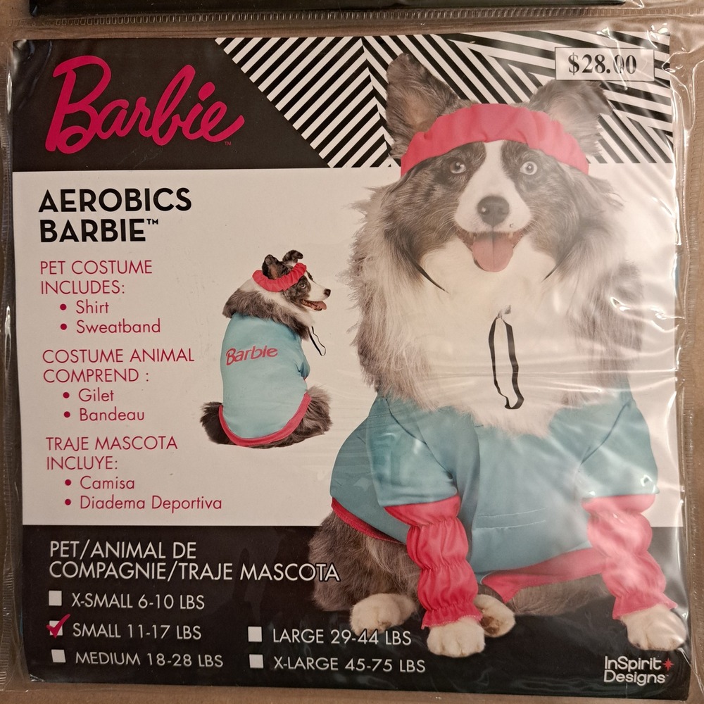 Barbie Aerobics Pet Costume Small 11-17 lbs Dog 80s Workout Teal Pink 98097SGG